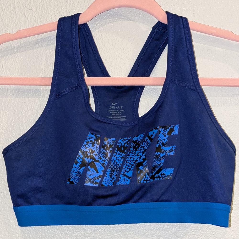 Nike Blue Sports Bra with Snakeskin Print Logo Sz Medium